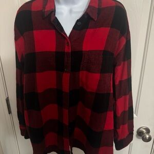 Old Navy Classic Shirt Women's Red Buffalo Plaid Flannel Long Sleeve Shirt LRG
